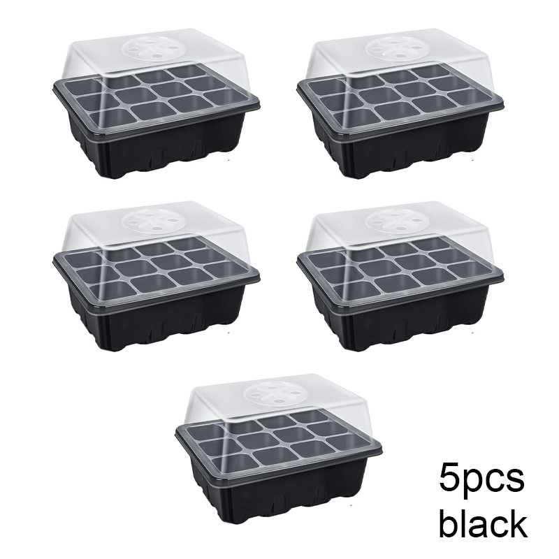 12-Hole Plant Nursery Pot Greenhouse Breeding Box Plant Flower Planter Box Propagation Gardening Planting Start Germination Box: 5PCS Black