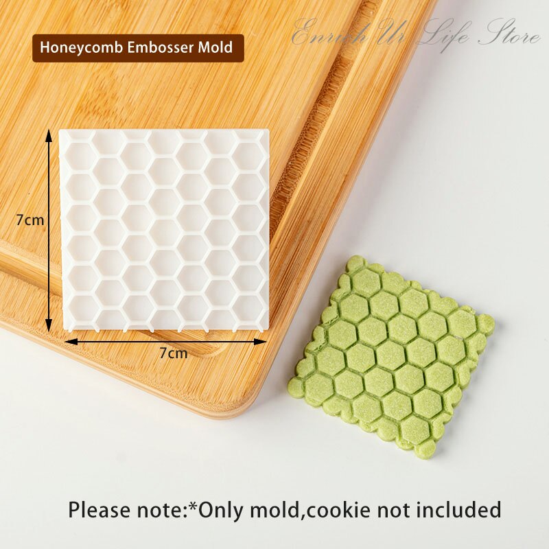 Wafel Textuur Geometrische Patroon Cookie Embosser Mold Valentijnsdag Golvend Vierkante Liefde Hart Icing Snijden Mold Bakken Tools: E2639-Honeycomb