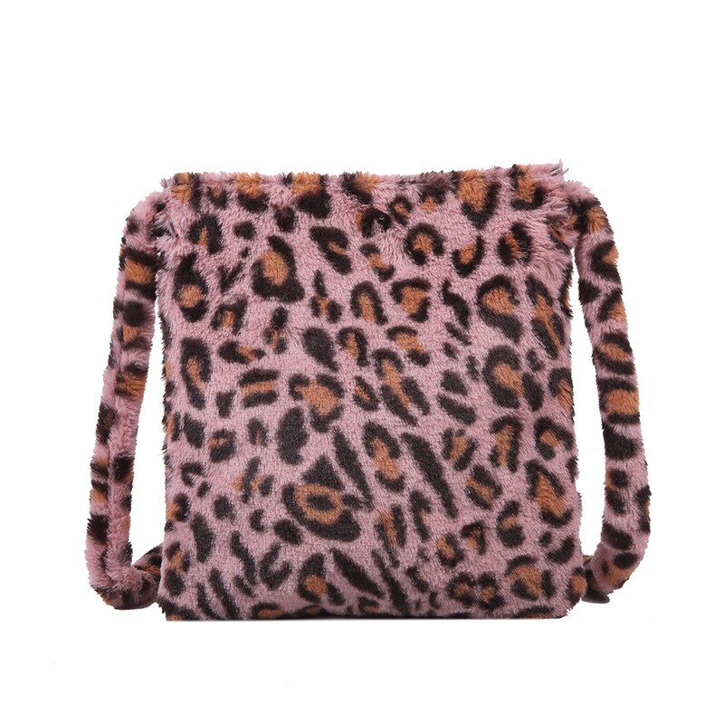 Women Fur Print Leopard Bag Ladies Winter Warm Crossbody Bags Famous Brand Large Capacity Shoudler Bag Clutch