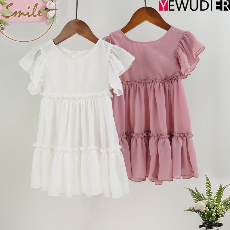 Summer Girls Dress Chiffon Draped Princess Children Kids Dresses For Girls Vestidos De Verano White Black Sukienki 2-6yrs