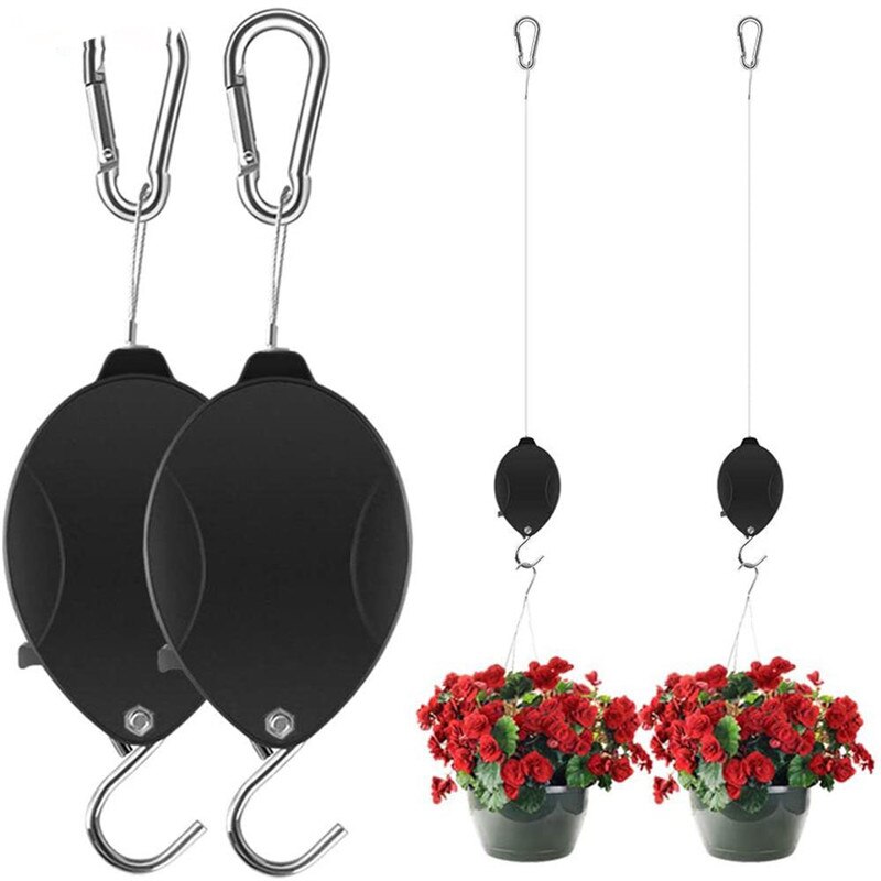 1/2pcs Plant Pulley Retractable Hanger Hanging Planter Flower Basket Pot Hooks Black AC889