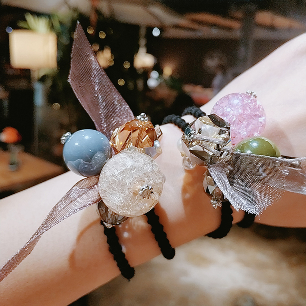 Lazos elásticos para el cabello de cristal, cintas de cuerda para el cabello de primera , doble anillo para el cabello, coleta, accesorios para el cabello para niñas y mujeres