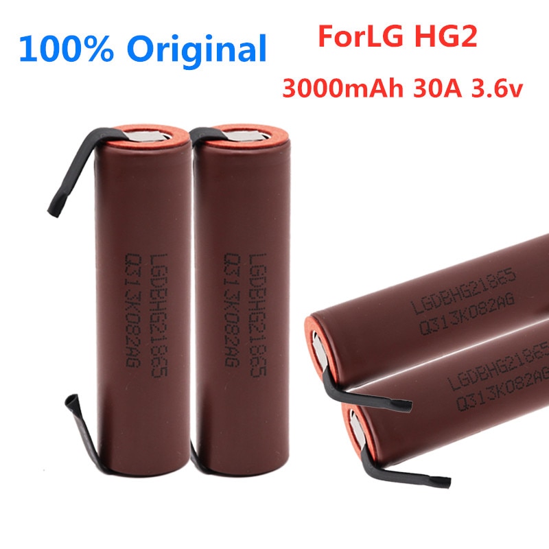 100%  originale forlg  hg2 3000 mah 3.6v 18650 batteri med strimler loddet batteri til skruetrækkere 30a højstrøm+diy nikkel