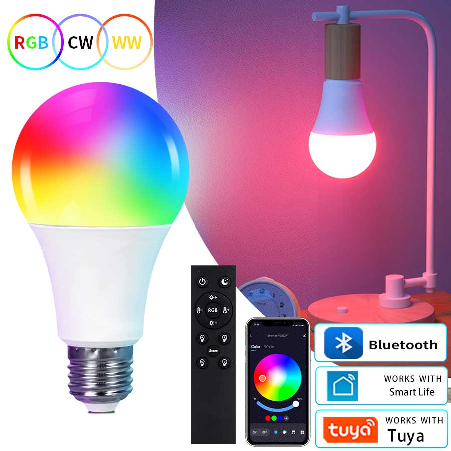 Ampoule LED intelligente E27 Bluetooth 220V 9W 15W 18W, lampe Tuya, application Smart Life, prise en charge RF 2.4GHz, contrôle de groupe à distance, décoration de chambre à coucher et de maison