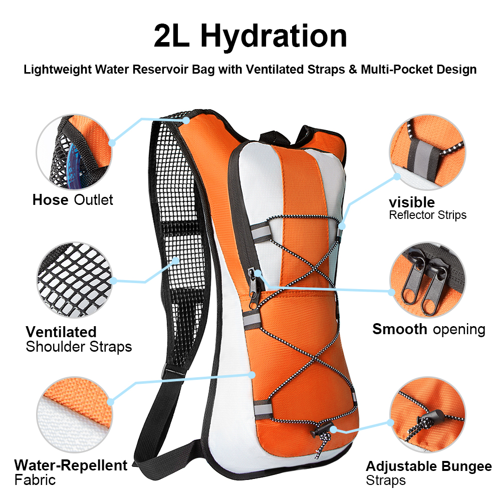 Trinkrucksack Trinkrucksack mit 2 l Wasserblase, leichter isolierender Wasserrucksack zum Radfahren, Wandern, Laufen, Klettern