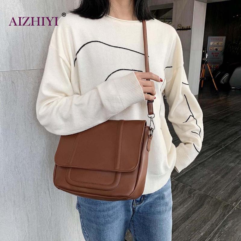 Kvinder retro pu læder skuldertaske kvindelig afslappet ensfarvet flap crossbody håndtaske simple store messenger telefontasker