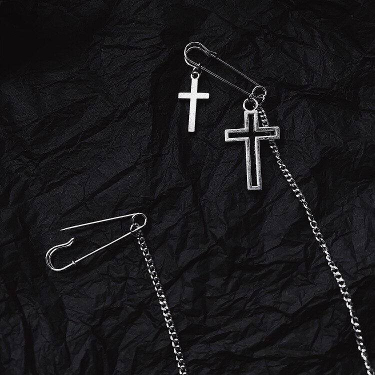 Anzug Punk Stift Clip kette brosche für männer und frauen lange kreuz Stift brosche zubehör