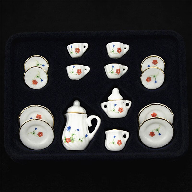 1:12 miniatur 15 stücke Porzellan Tee Tasse Set Chintz Blume Küche Geschirr Puppenhaus Möbel Spielzeug Für Kinder 19 Muster: SC0020