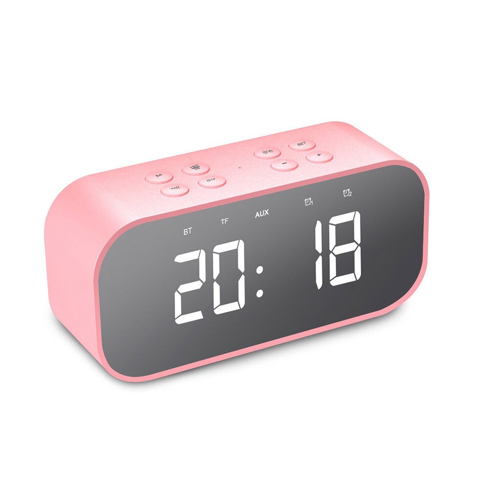 Digital Alarm Clock Bluetooth 5.0 Stereo Speaker LED Mirror AUX TF Music Player Time Display Clock Alarm Loudspeaker Z520: Pink