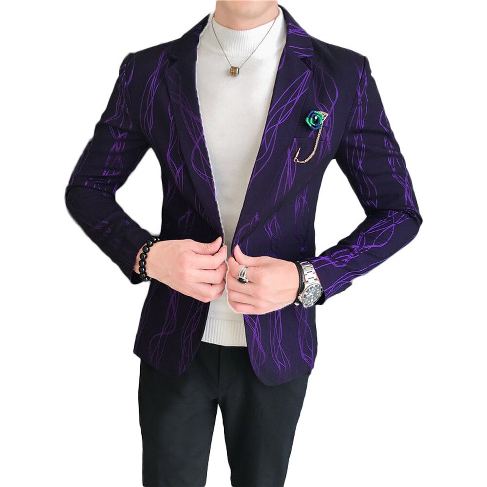 Persoonlijkheid vergulde streep blazers heren kantoor formeel smoking jasje slim fit zakelijk casual kostuum jas jurk jas