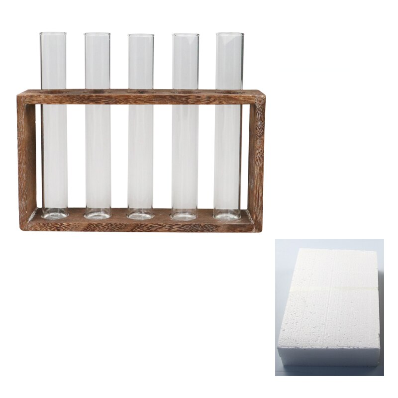 Wasser Pflanzen Glas Vase, Reagenzglas Pflanzer Moderne Blume mit retro Solide Holz Stehen Tabletop: 5 Rohr mit Schaum