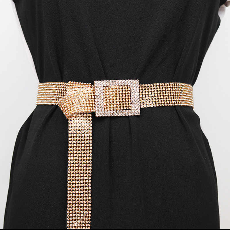 Skinnende rhinsten taljebælte guld sølv spænde patchwork justerbar linning chic streetwear dame smykker taljebælter: 1