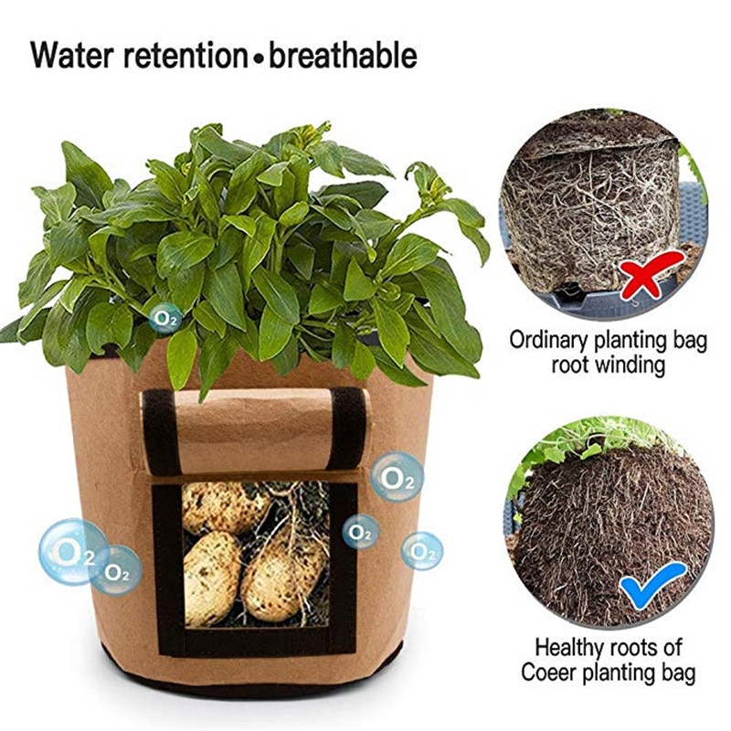 1 Pcs Geweven Stof Zakken Aardappel Teelt Planten Tuin Potten Plantenbakken Groente Planten Zakken Grow Bag Farm Home Tuin Zak