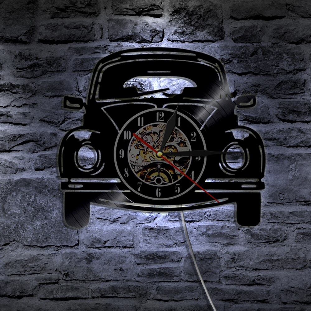 12 "voiture Vintage vinyle Record horloge murale voiture voiture lumière LED moderne décoration de la maison pour les amoureux de voiture