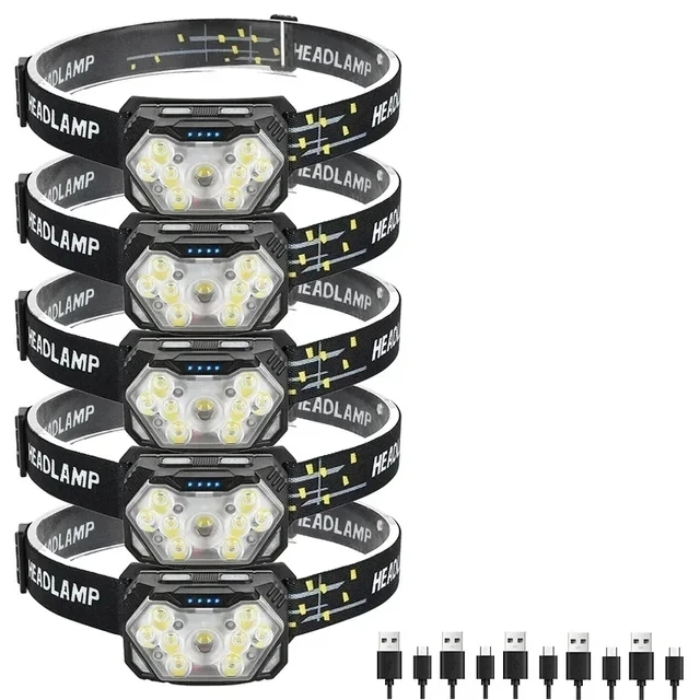 2000lm superklare pandelamper 9 led usb genopladelige bevægelsessensorer bærbare søgelamper til fiskeri camping udendørs: Rgb