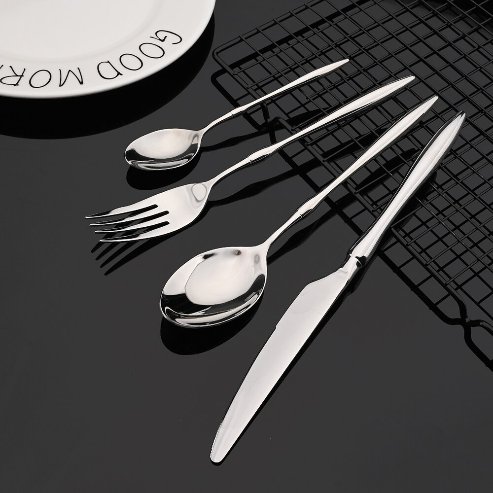 Plata 18/10 Acero inoxidable vajilla cubiertos juego de platería tenedor cuchillo cuchara vajilla cubiertos para restaurante . Exclusivo.
