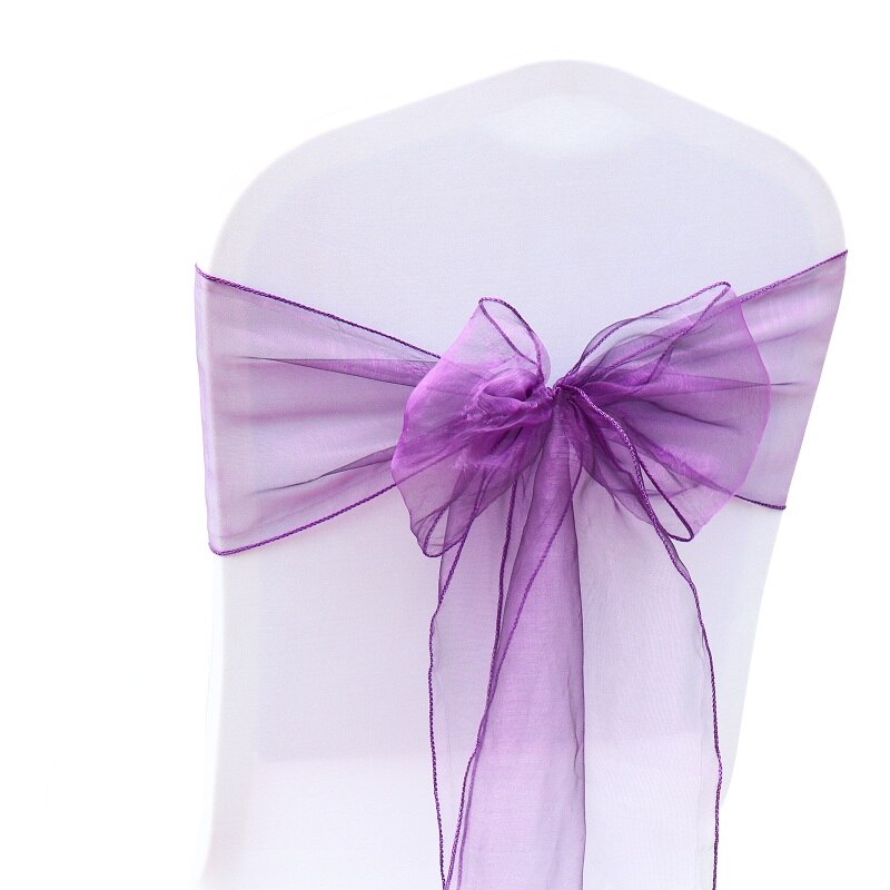 50 st/lot skirt band organza bröllopsdekorationer stol skärp skärp knut stolsöverdrag rosett band slipsar stolar dekoration tillbehör: Lila