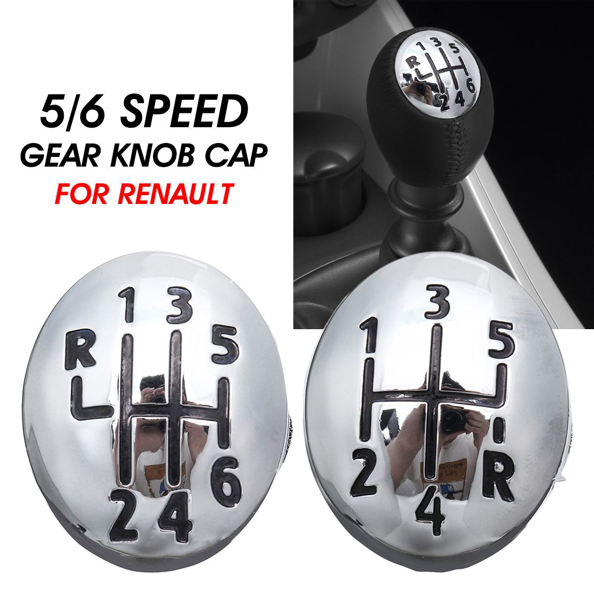 Chrome 5/6 Speed Versnellingspook Knop Cap Cover Voor Renault Clio Megane Scenic Twingo Plastic Auto
