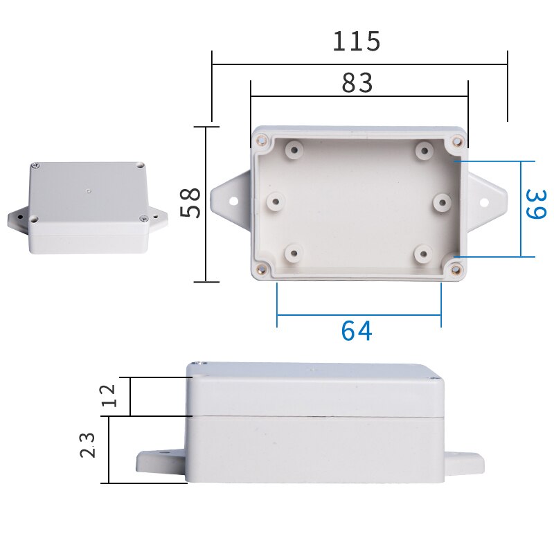 Waterproof Plastic Enclosure Box Electronic Project Instrument Case Electrical Project Box ABS Outdoor Junction Box Housing: Grey Color with ear