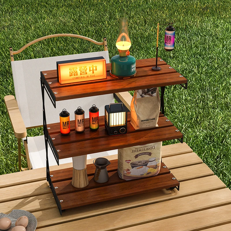 Bookcases Outdoor Shelf Stainless Steel Portable 3-Layer Multifunctional Camping Desktop Desk Folding Storage Shelf Bookshelf