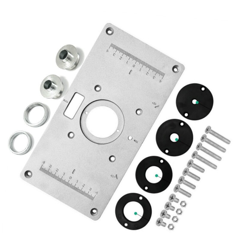 700C Aluminum Router Table Insert Plate w/ Bushing Sleeve for Woodworking Benches Wood Router Trimmer Engraving Machine: Set B