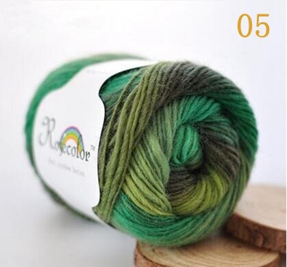Fil de laine 100% couleur arc-en-ciel, pour tricoter à la main, épaisseur tissée à la main, fil de laine, châle de Crochet, 50 g/boule: 05