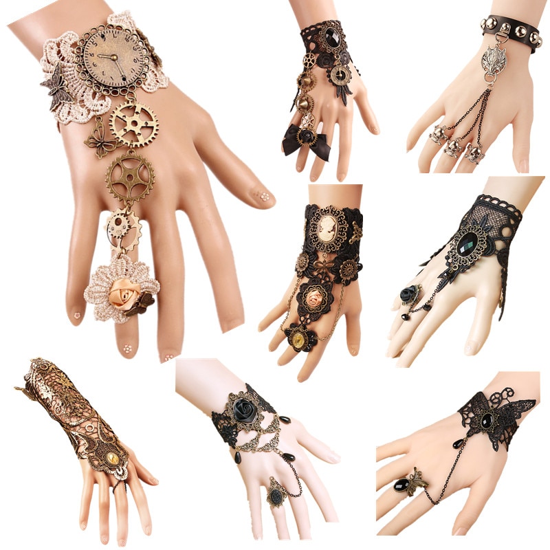 Frauen Jahrgang Steampunk Handschuhe Handgelenk Manschette Getriebe Mädchen Viktorianischen Armbänder Kostüm EIN Armbinde Schmuck Zubehör Spitze Handwear
