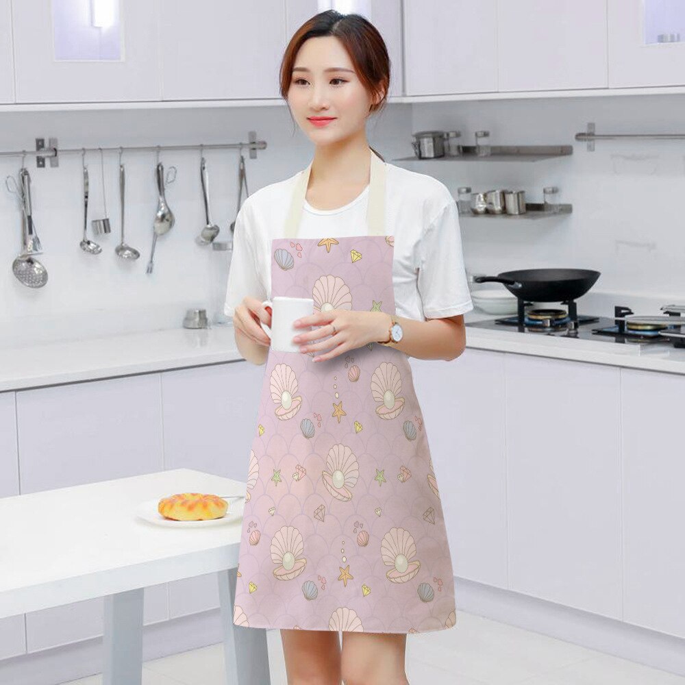 kid apron Kawaii Girl Mermaid Printed Sleeveless Aprons Kitchen Women Cotton Linen Pinafore Home Cooking Baking Waist Bib