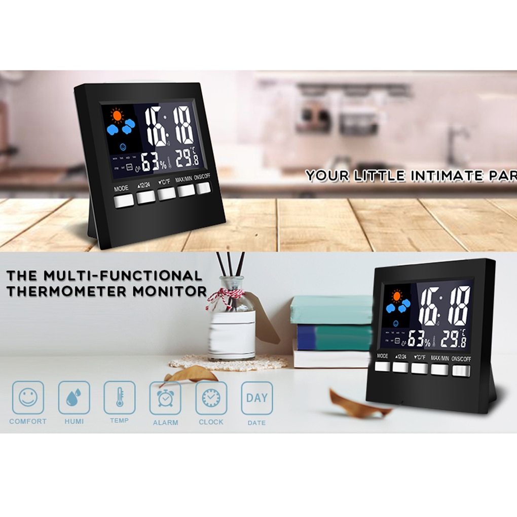 Electric Desktop Clock Alarm Colorful LCD Screen Sound Control Backlight Digital Clock Date Time Calendar Desk Watch