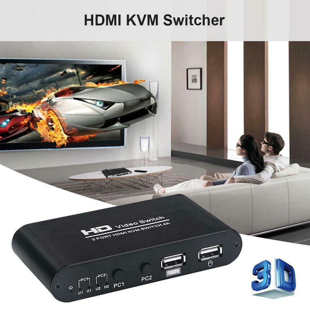 2 Port Home Keyboard Mouse Splitter Video Audio For Sharing Monitor Plug And Play HDMI Switcher High Speed Multimedia KVM 4K