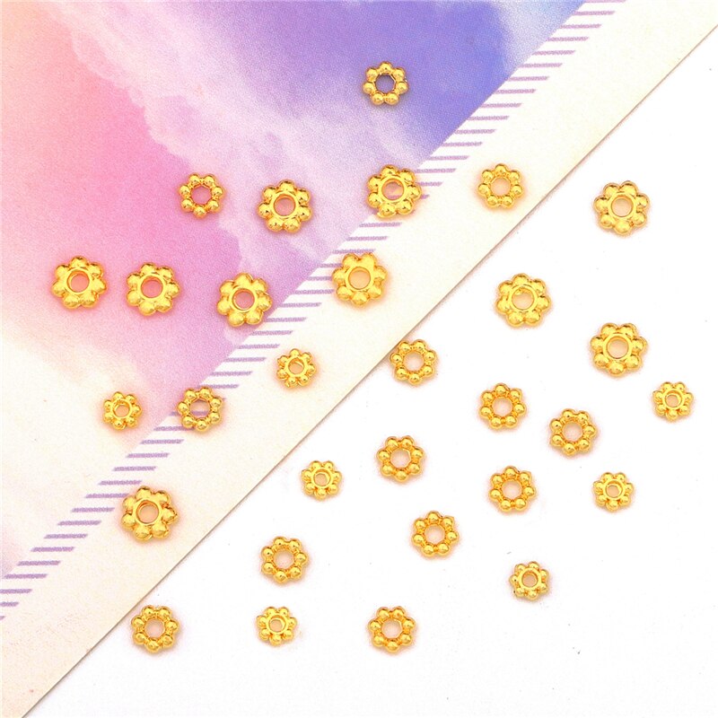 10Pcs 18K Gold 4 5 6mm Copper Beads End Torus Metal Flower Bead Caps Needlework for Diy Jewelry Making Bracelet Accessories