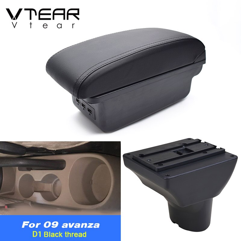 Vtear for Hyundai i20 car armrest leather arm rest usb storage box ABS center console accessories interior parts automobile: D black thread