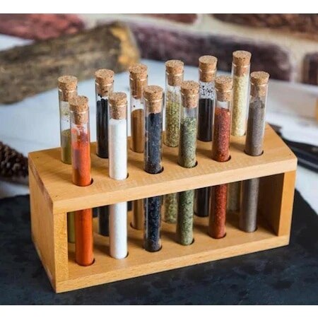 Spice Set Houten Standaard 12Pcs Glazen Pot Buis Spice Paddestoel Keuken Accessoires Kruidenrek Spice Jars Set Hout Spice container