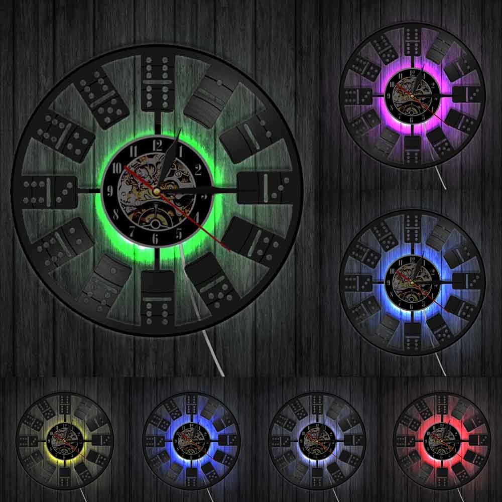 Classic Dominoes LED Wall Light Bedside Night Light Lamp Chess Game Entertainment Blocks Watch Made Of Real Vinyl Record: With LED