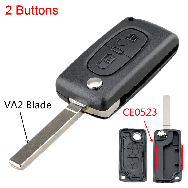 Remoto caso chave para citroen c2 c3 c4 c5 c6 flip dobrável conchas chave com uncut 2/3/4 botões para peugeot 207 307 407 308 407 607: 2Buttons VA2 CE0523
