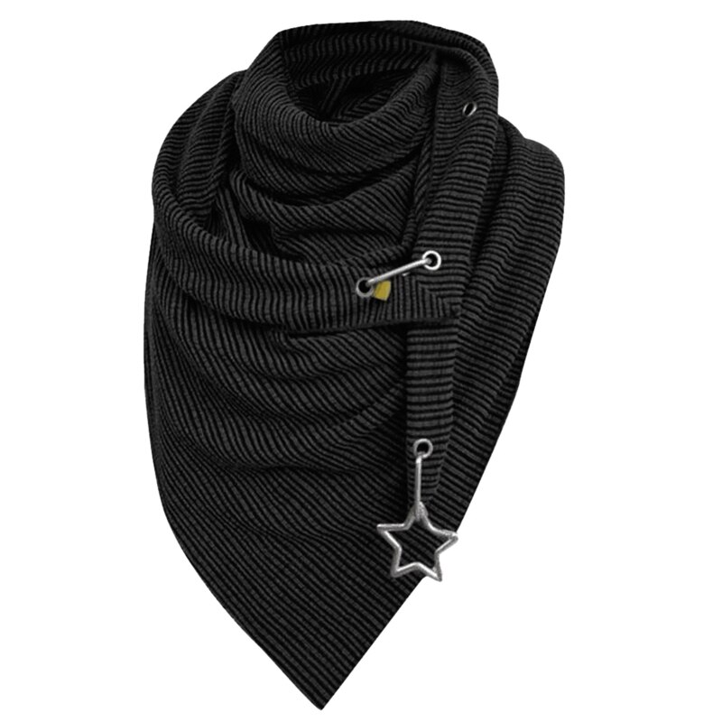 Femmes hiver épaissir grande écharpe avec bouton crochet étoile pendentif décontracté couleur unie côtelé Triangle châle enveloppement extérieur cou plus: Black