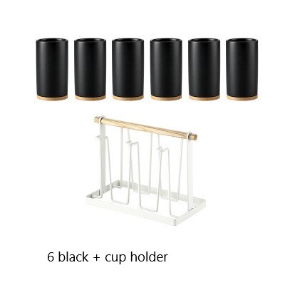 Taza nórdica simple de cerámica para beber agua, juegos de 6 piezas para el hogar con bandeja, portavasos, restaurante
