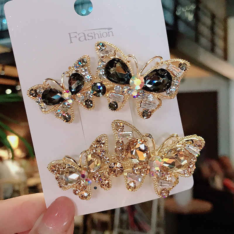 Retro pełna diamentowa grzywka szpilka moda damska śliczna szpilka do włosów z tyłu głowy Rhinestone akcesoria do włosów Rhinestone motylkowa szpilka do włosów