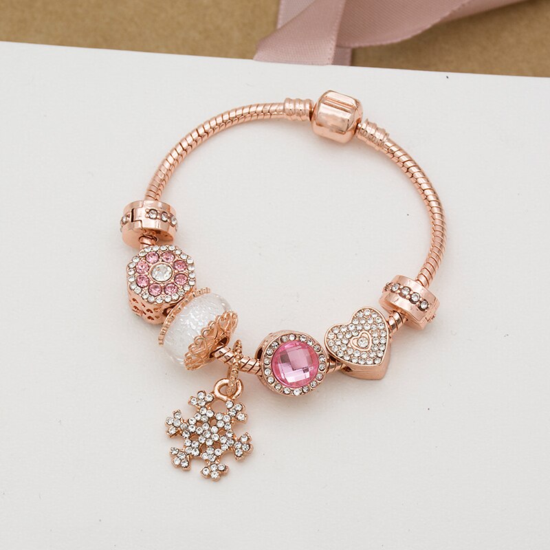 Juego de brazaletes con cuentas de actualización brillante serie Margarita oro rosa romántico pulsera femenina