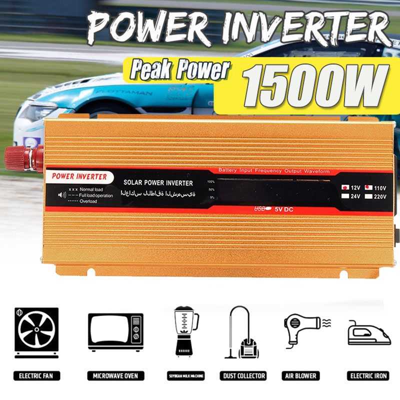 DC12V/24V To AC110V Vehicle Car Inverter Peak 1500W High Performance Outdoor Auto Inverter Portable LED Solar Power Inverter