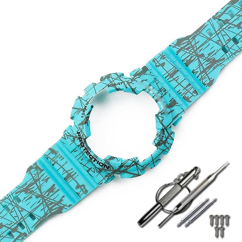 Camouflage résine bracelet montre pour hommes accessoires broche boucle sangle étui pour Casio CASIO G-SHOCK GD120GD100GA110GA100 hommes bracelet de montre: Crack blue