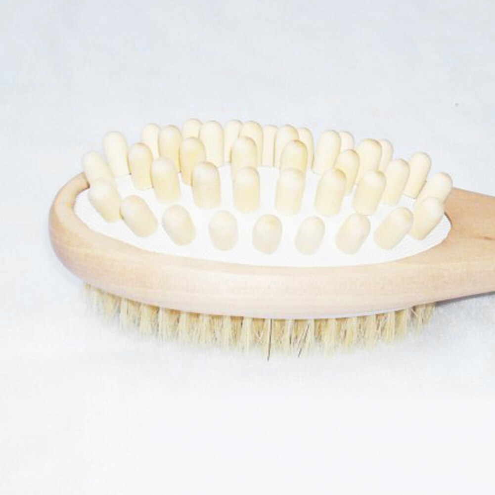 2-in-1 Body Brush Natural Bristles Back Scrubber Long Handle Wooden Cleaner