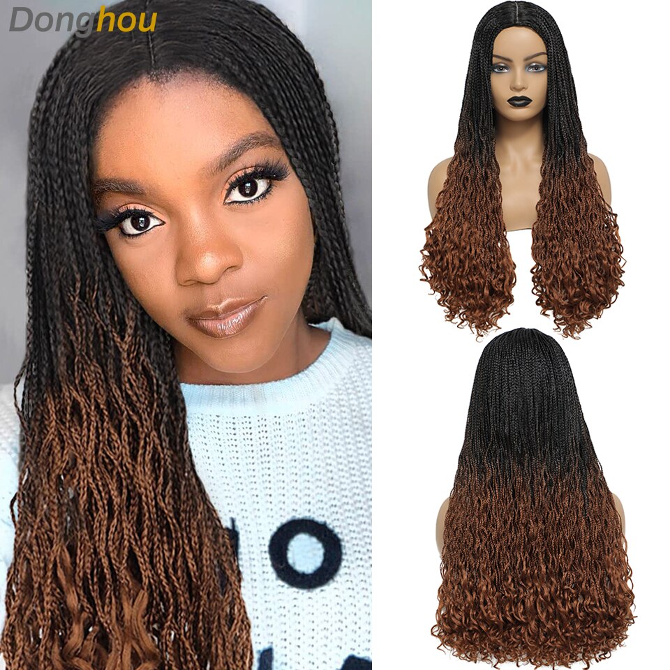 26 Pouces Tressé Perruques Longue Boîte Tresse Perruque Avec Ondulé Fin Perruque Tresse Africaine Natte Collée Faux Cuir Chevelu Résistant À La Chaleur Tresses Perruque: 1B 30 Color