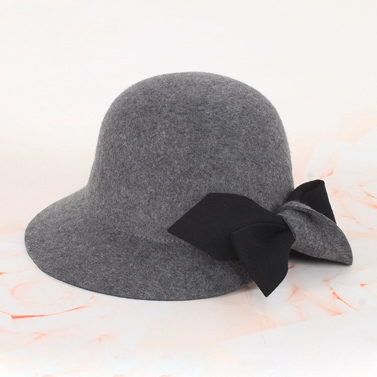 Ladies Cloche Winter Cap Soft For Girl Hats Trendy Derby Wool Bowler Fall Winter Warm Lovers Fedoras Princess Caps Chapeau Femme: Dark Grey
