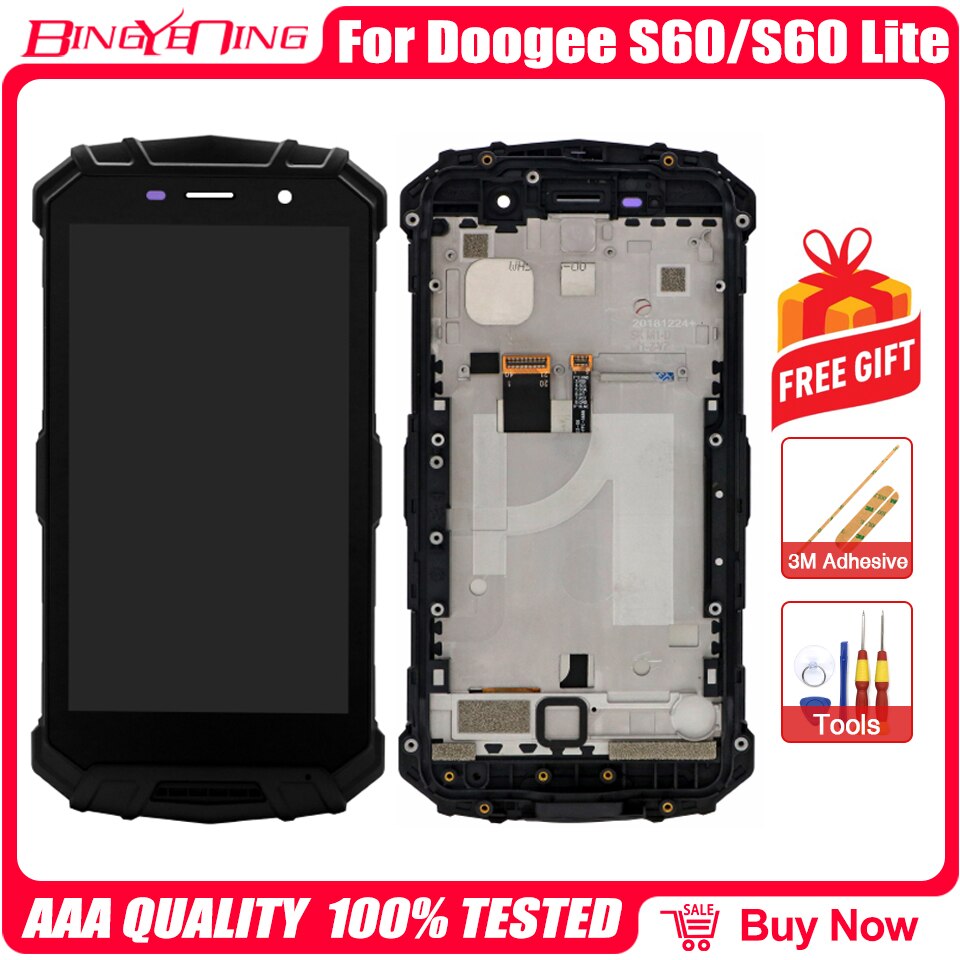 BingYeNing For DOOGEE S30/S40/S50/S60/S60 Lite/S70 Screen Assembly + Frame Assembly Feplacement: S60 With frame