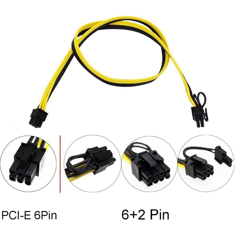 6 Pcs 16AWG 6 Pin PCI-E to 8 Pin (6+2) PCI-E (Male to Male) GPU Power Cable for HP Server for Graphic Cards Mining(50cm)