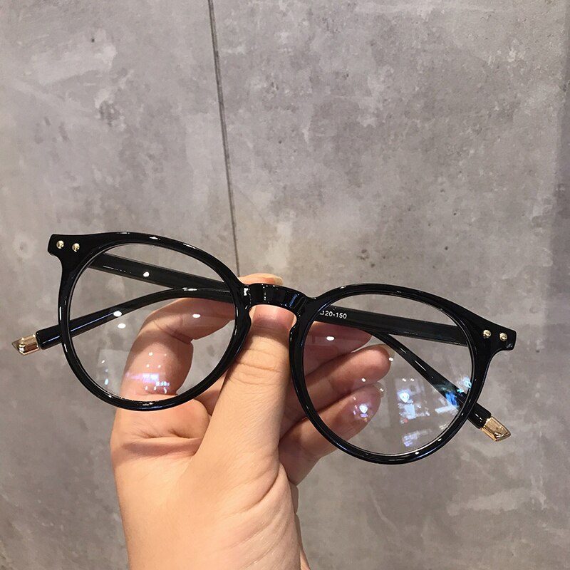 Imwete fasjonable brilleramme til kvinner årgang blå lys datamaskin menn brille rundt optiske briller: Svart