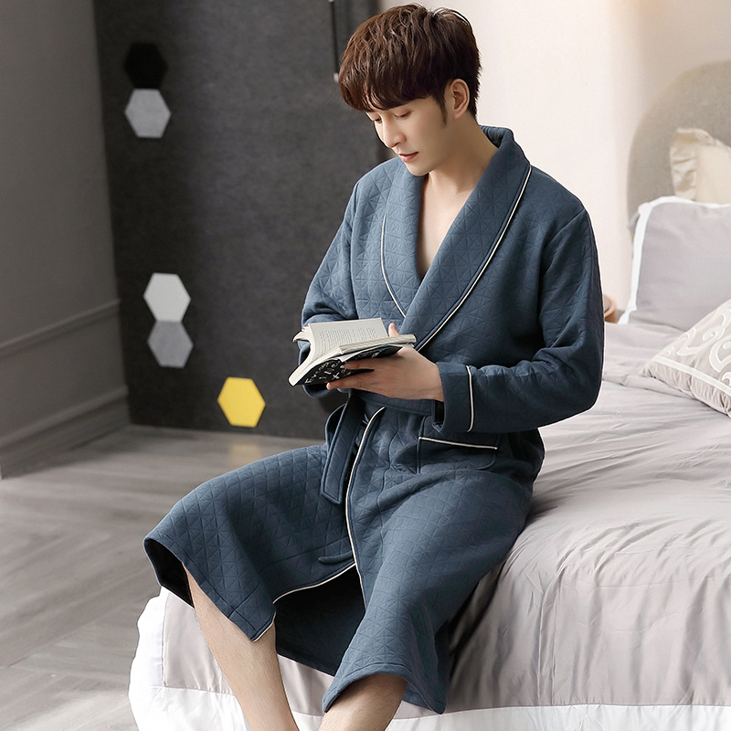 Cotton Bathrobe Men Luxury Robes Winter Thick Nightgown Dressing Gown Soft Comfort Kimono Negligee Home Clothes