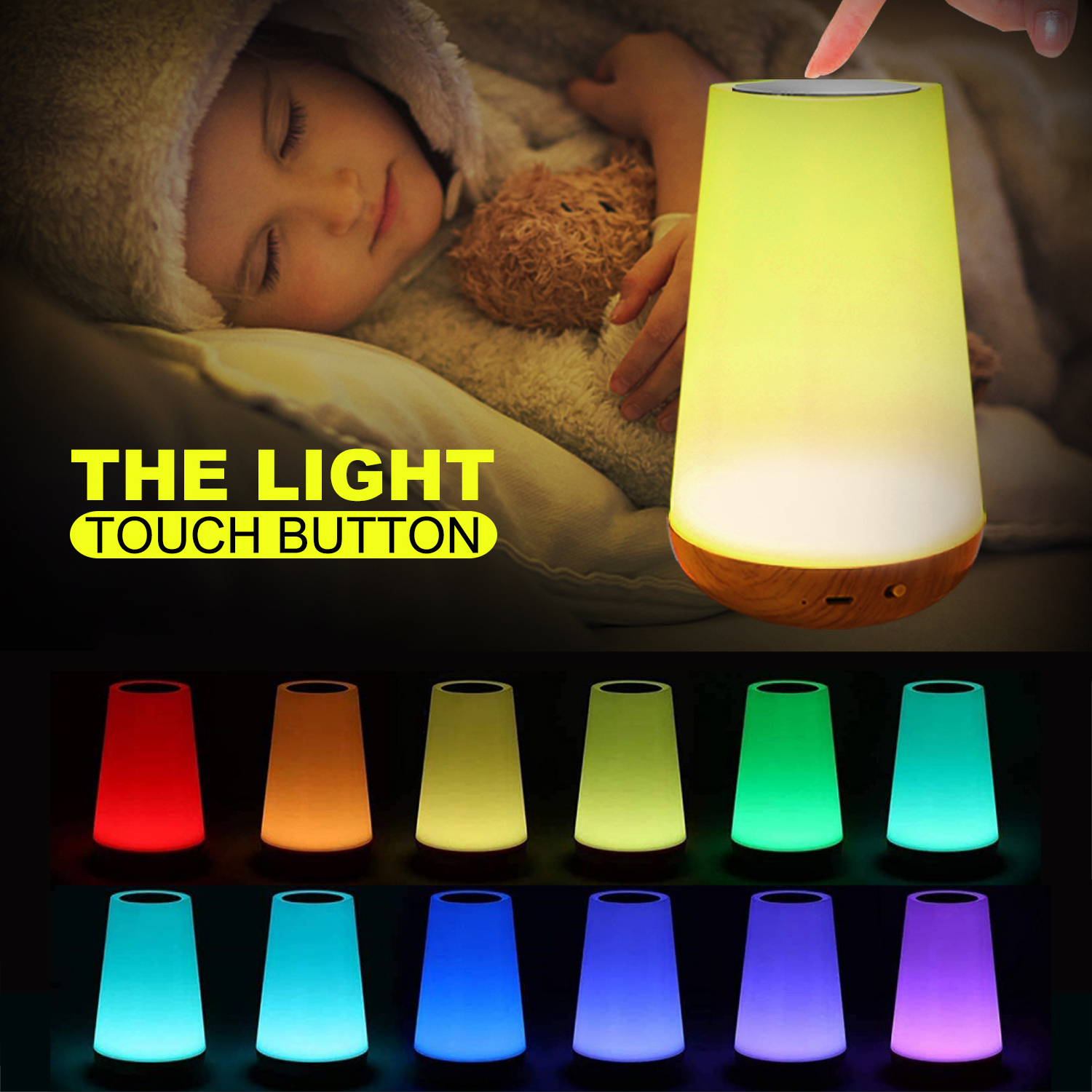 Afstandsbediening Wood Touch Kleurrijke sfeerlamp met haak Nachtkastje LED Desktop Buitendecoratie Nachtlampje: Default Title