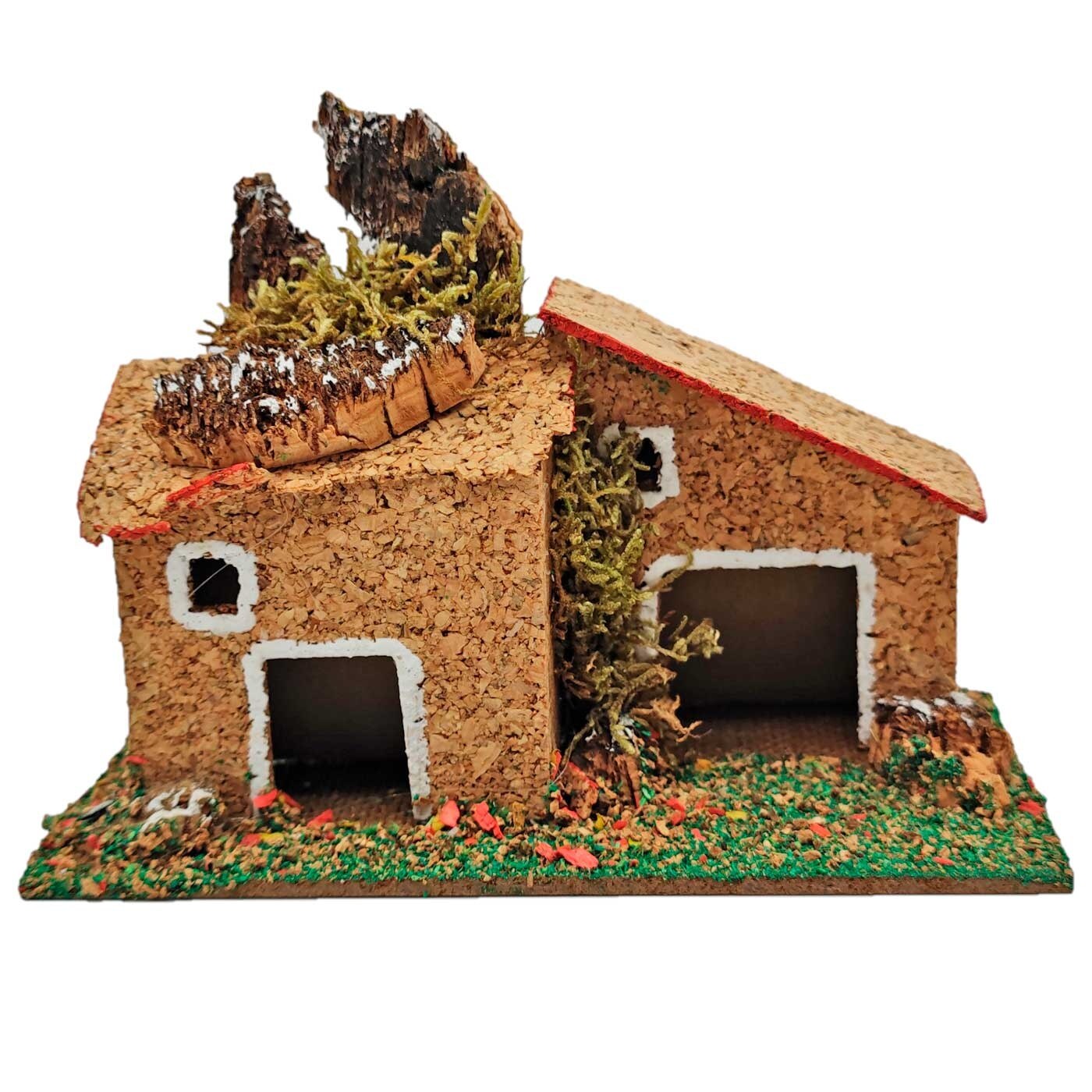 Oliver Art - Casa de pueblo, corcho y resina, para belén navideño, casita de aldea decorativa para nacimiento, pesebre, navidad, 10 x 14 x 7 cm, modelo aleatorio